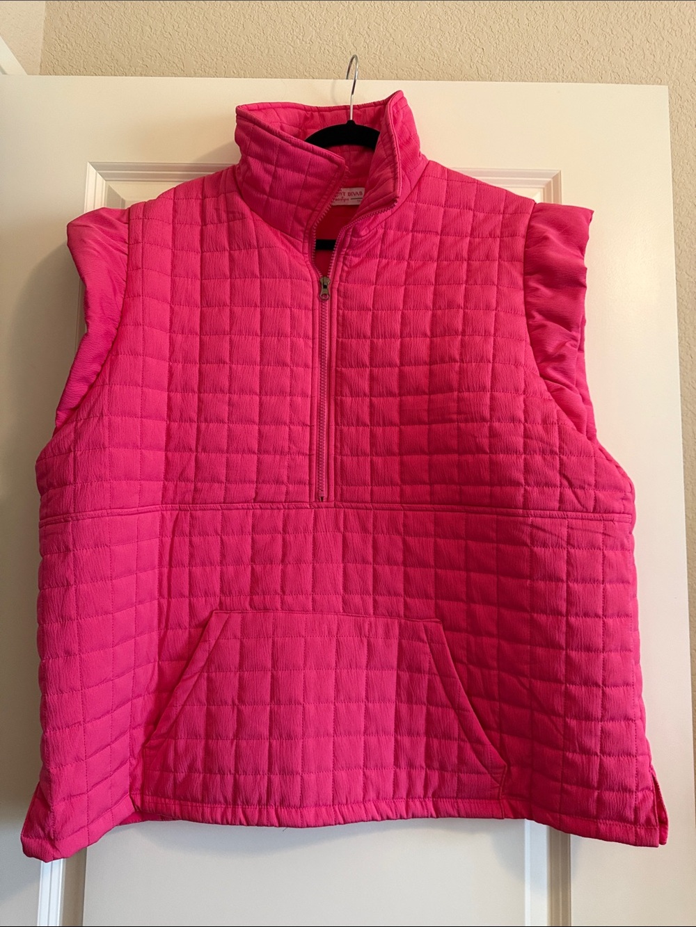 Discount Divas Quilted Sleeveless Vest in Hot Pink with Stand Collar